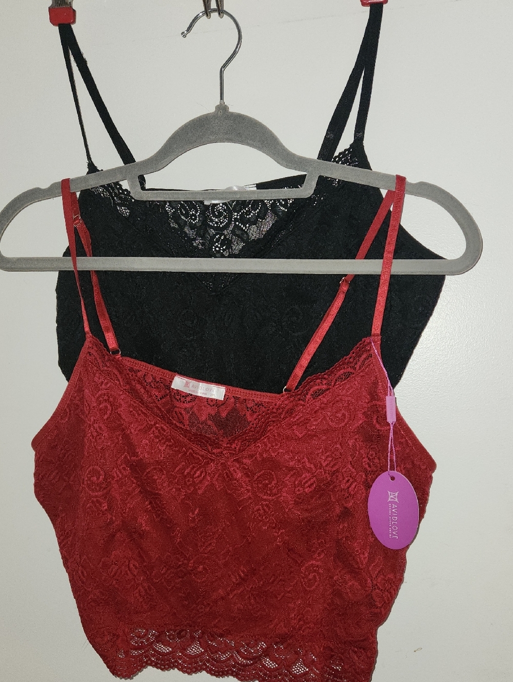 Lace Cami Crop Bralette Duo - Red & Black